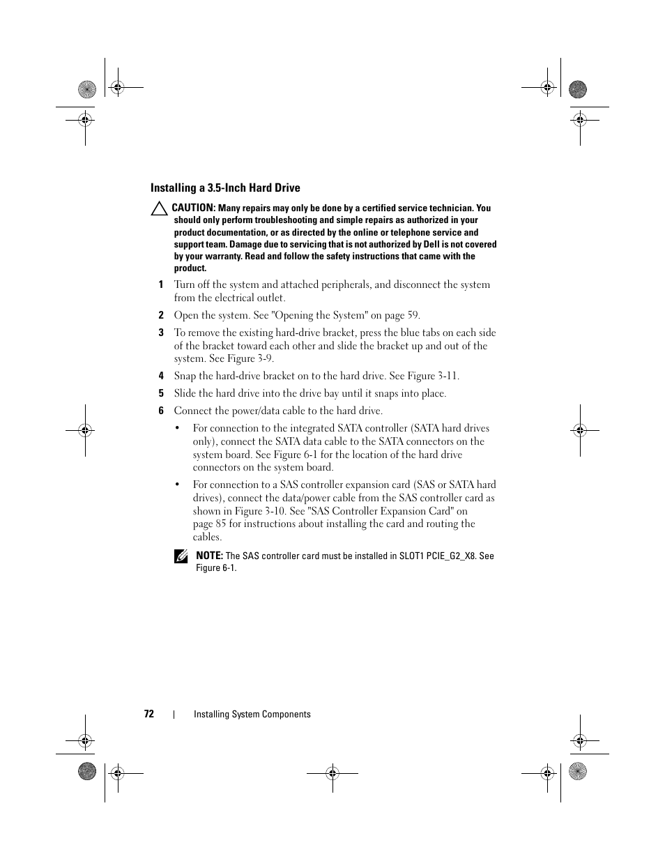 Installing a 3.5-inch hard drive | Dell PowerEdge T110 II User Manual | Page 72 / 142