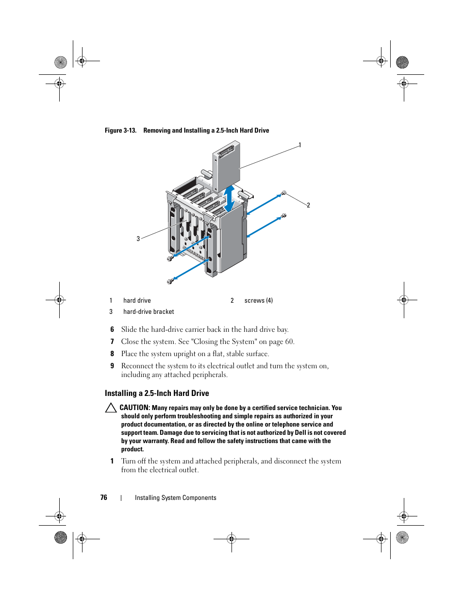 Installing a 2.5-inch hard drive | Dell PowerEdge T110 II User Manual | Page 76 / 142