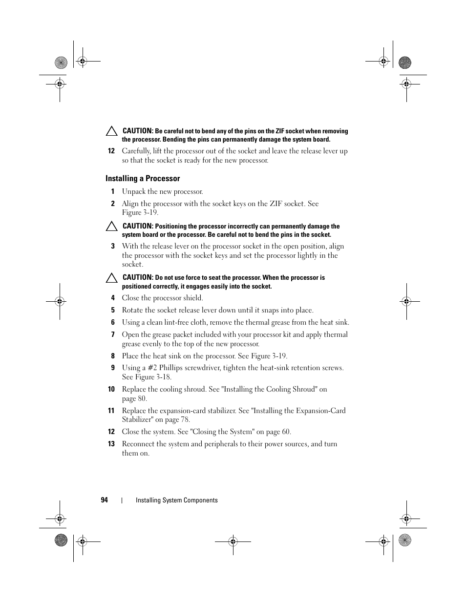 Installing a processor | Dell PowerEdge T110 II User Manual | Page 94 / 142