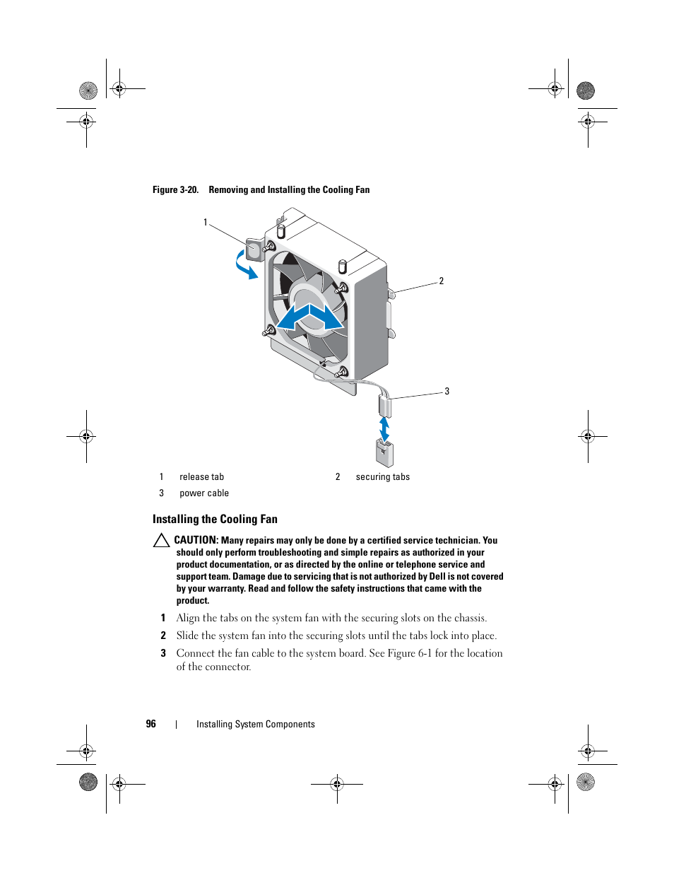 Installing the cooling fan | Dell PowerEdge T110 II User Manual | Page 96 / 142