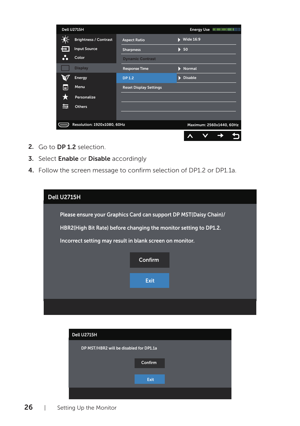 Dell u2715h, Setting up the monitor | Dell U2715H Monitor User Manual | Page 26 / 63