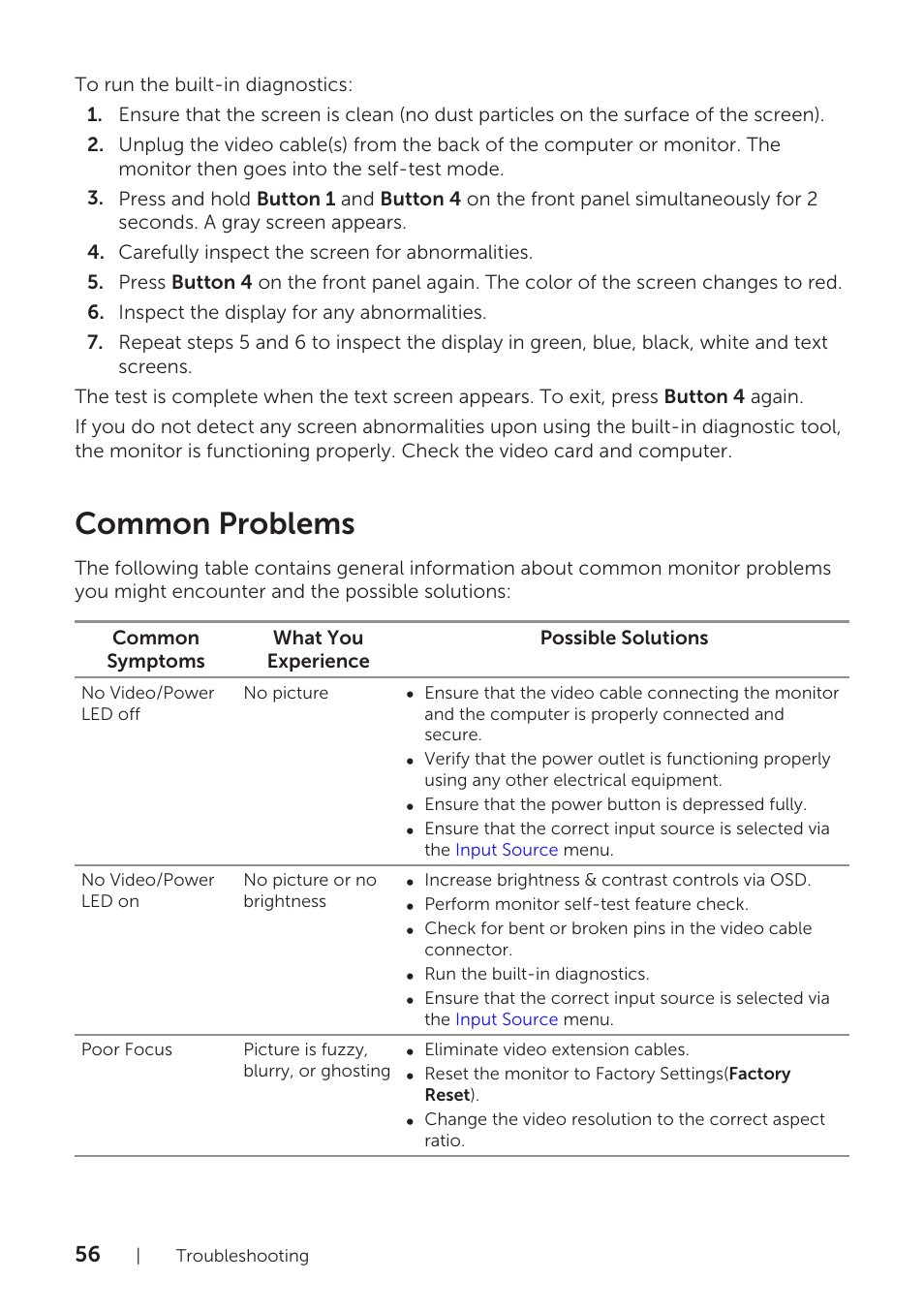 Common problems | Dell U2715H Monitor User Manual | Page 56 / 63