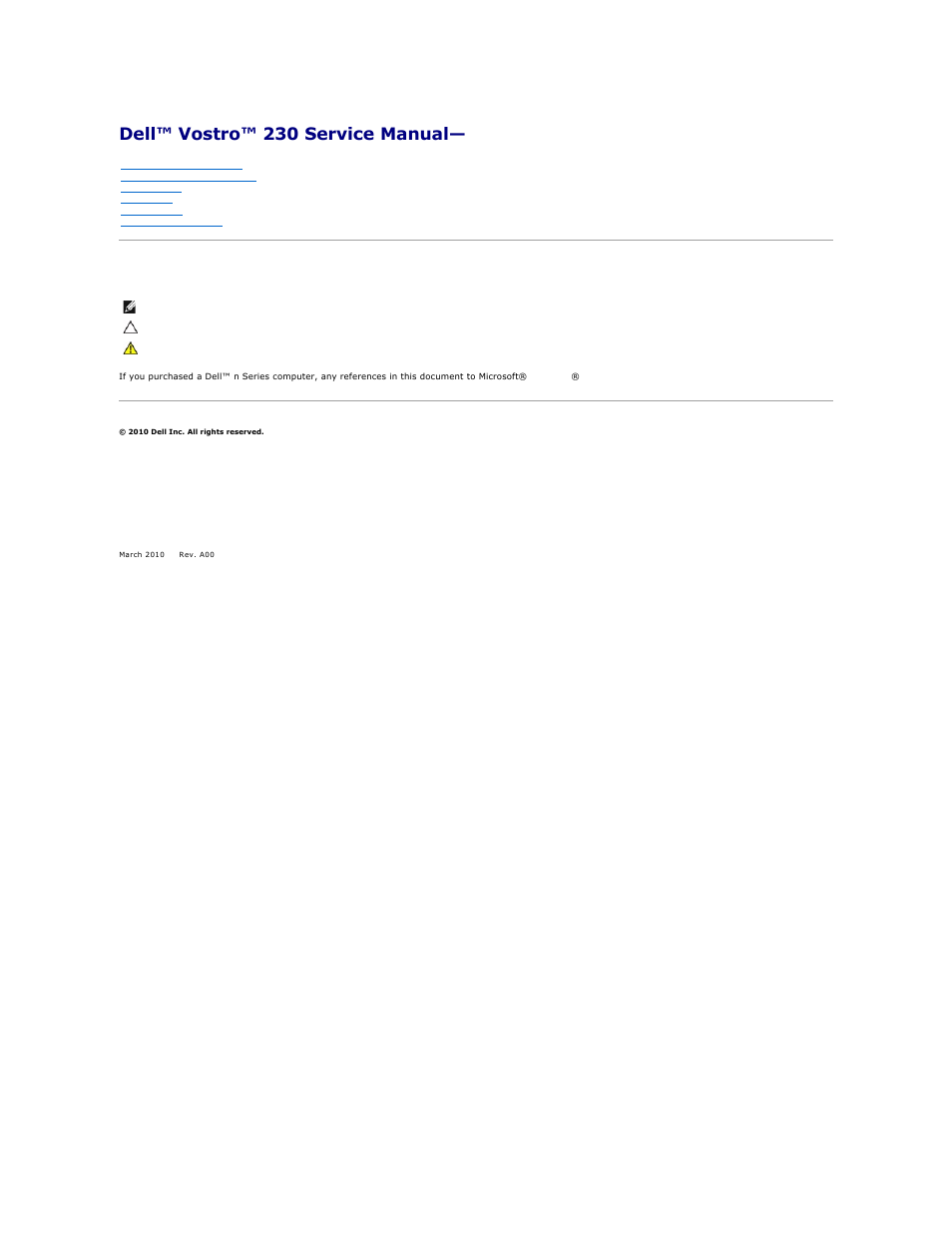 Dell Vostro 230 (Early 2010) User Manual | 30 pages