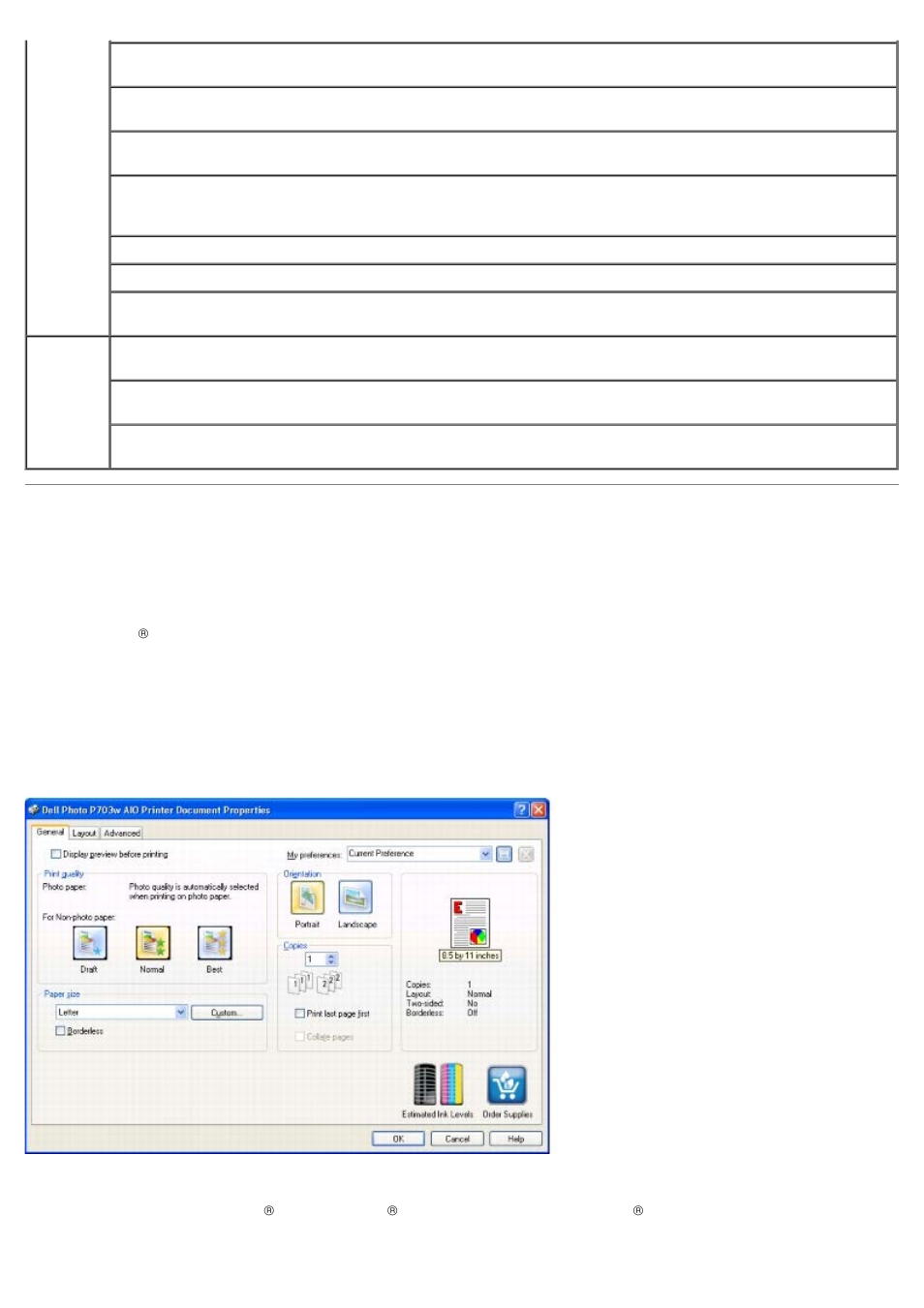 Using printing preferences | Dell P703w All In One Photo Printer User Manual | Page 7 / 105