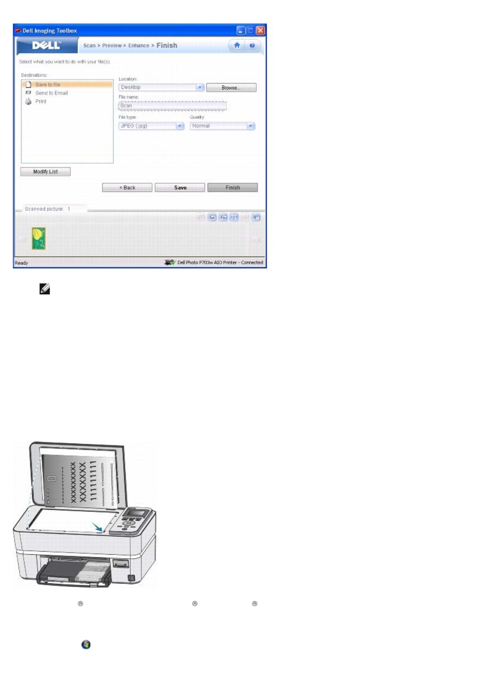 Scanning documents | Dell P703w All In One Photo Printer User Manual | Page 89 / 105