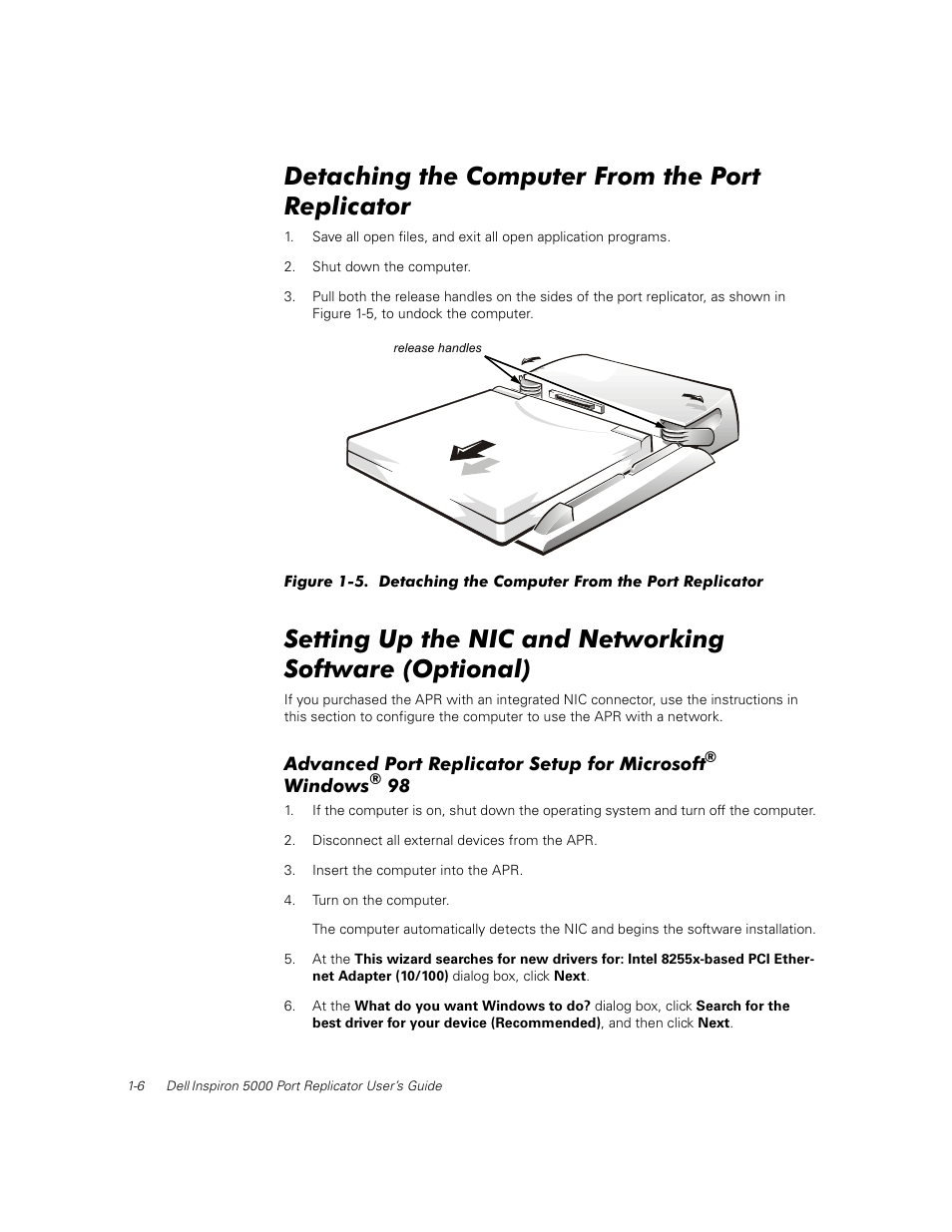 Detaching the computer from the port replicator, Hwdfklqjwkh&rpsxwhu)urpwkh3ruw 5hsolfdwru | Dell Inspiron 5000e User Manual | Page 10 / 30