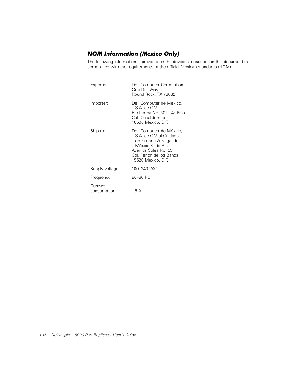 Nom information (mexico only) | Dell Inspiron 5000e User Manual | Page 20 / 30