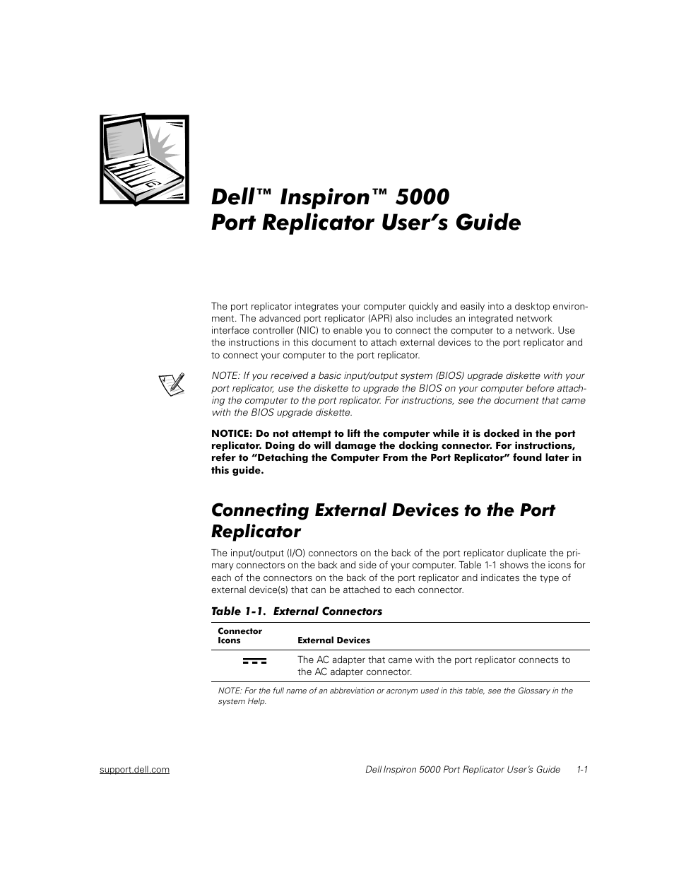 Connecting external devices to the port replicator, Hoo,qvslurq 3ruw5hsolfdwru8vhu·v*xlgh, Rqqhfwlqj([whuqdo'hylfhvwrwkh3ruw 5hsolfdwru | Dell Inspiron 5000e User Manual | Page 5 / 30