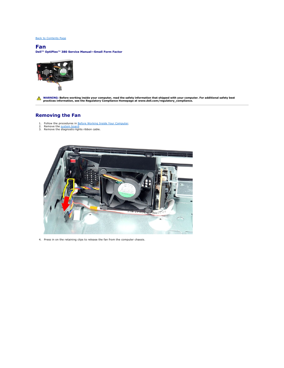 Removing the fan | Dell OptiPlex 380 (Late 2009) User Manual | Page 17 / 49