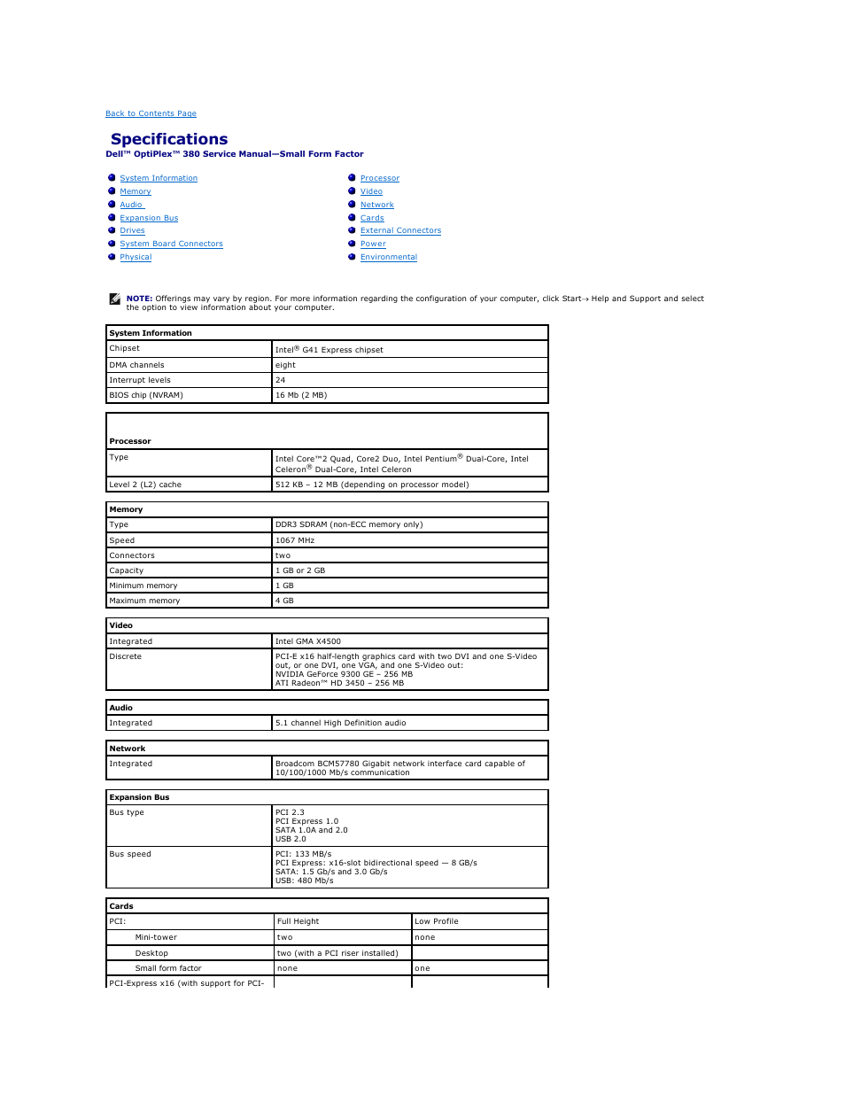 Specifications | Dell OptiPlex 380 (Late 2009) User Manual | Page 39 / 49