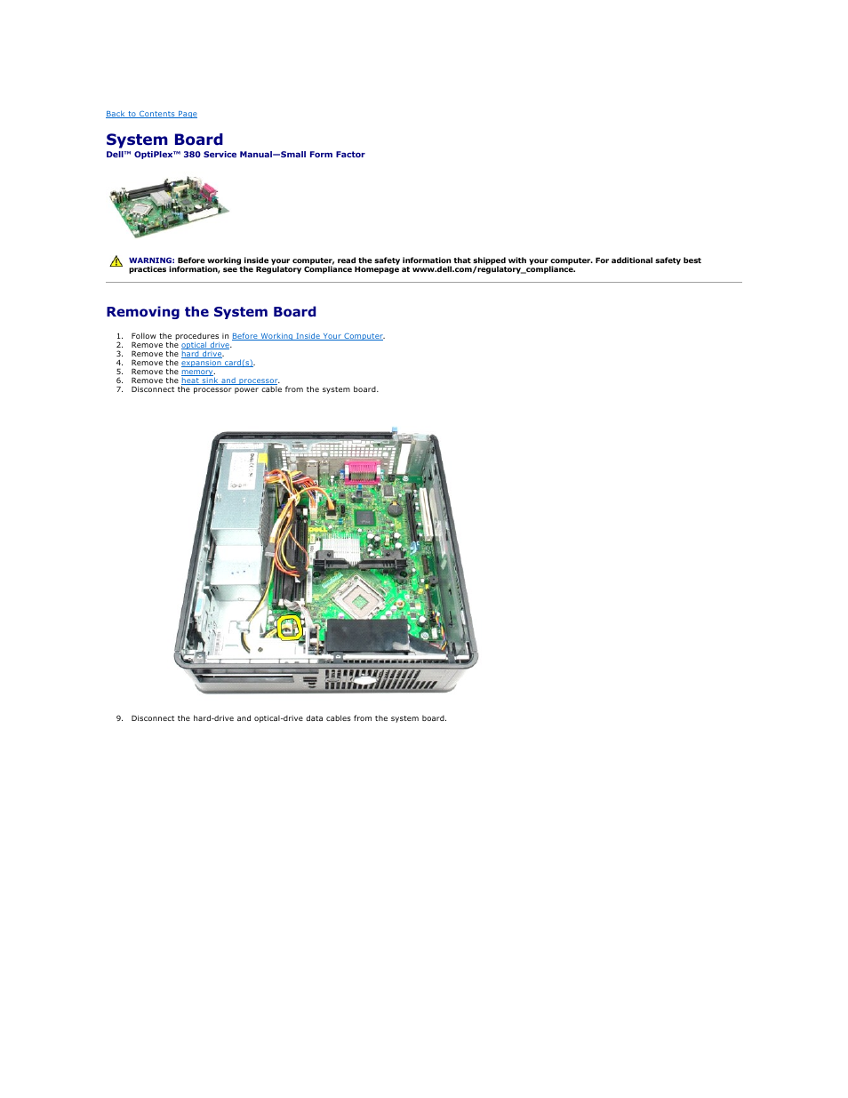 System board, Removing the system board | Dell OptiPlex 380 (Late 2009) User Manual | Page 43 / 49