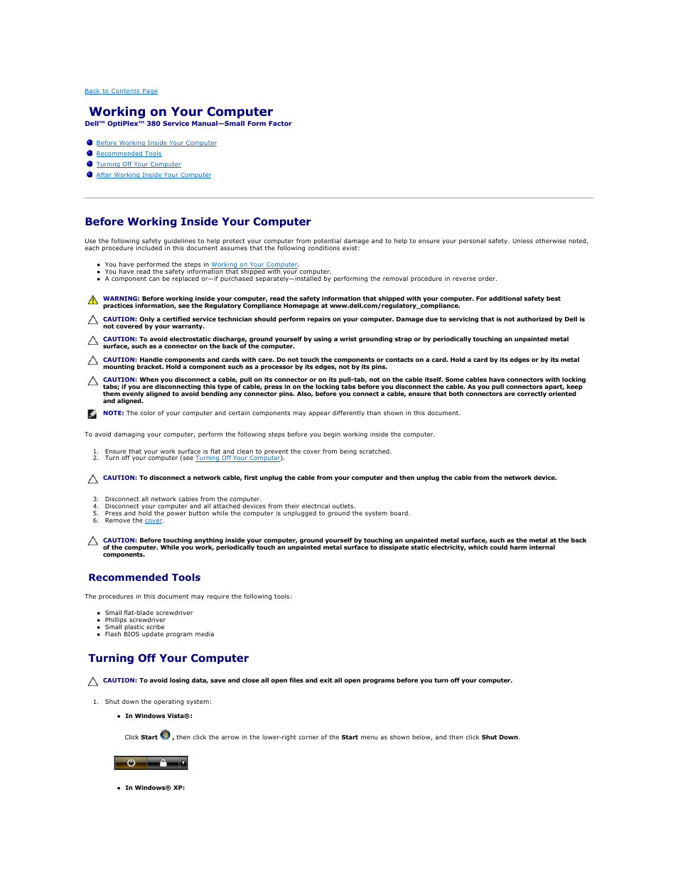 Working on your computer, Before working inside your computer, Turning off your computer | Recommended tools | Dell OptiPlex 380 (Late 2009) User Manual | Page 48 / 49