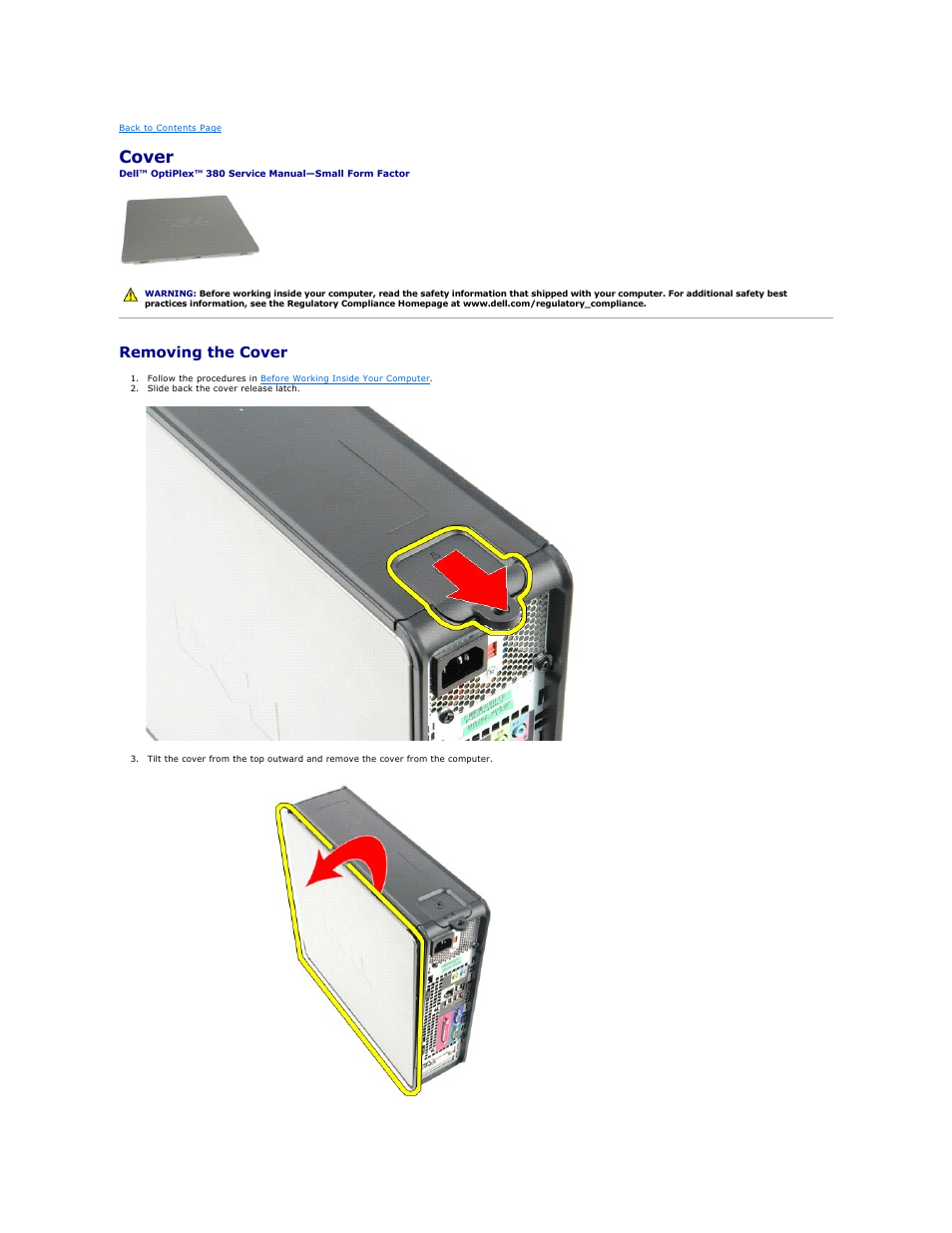Cover, Removing the cover | Dell OptiPlex 380 (Late 2009) User Manual | Page 9 / 49