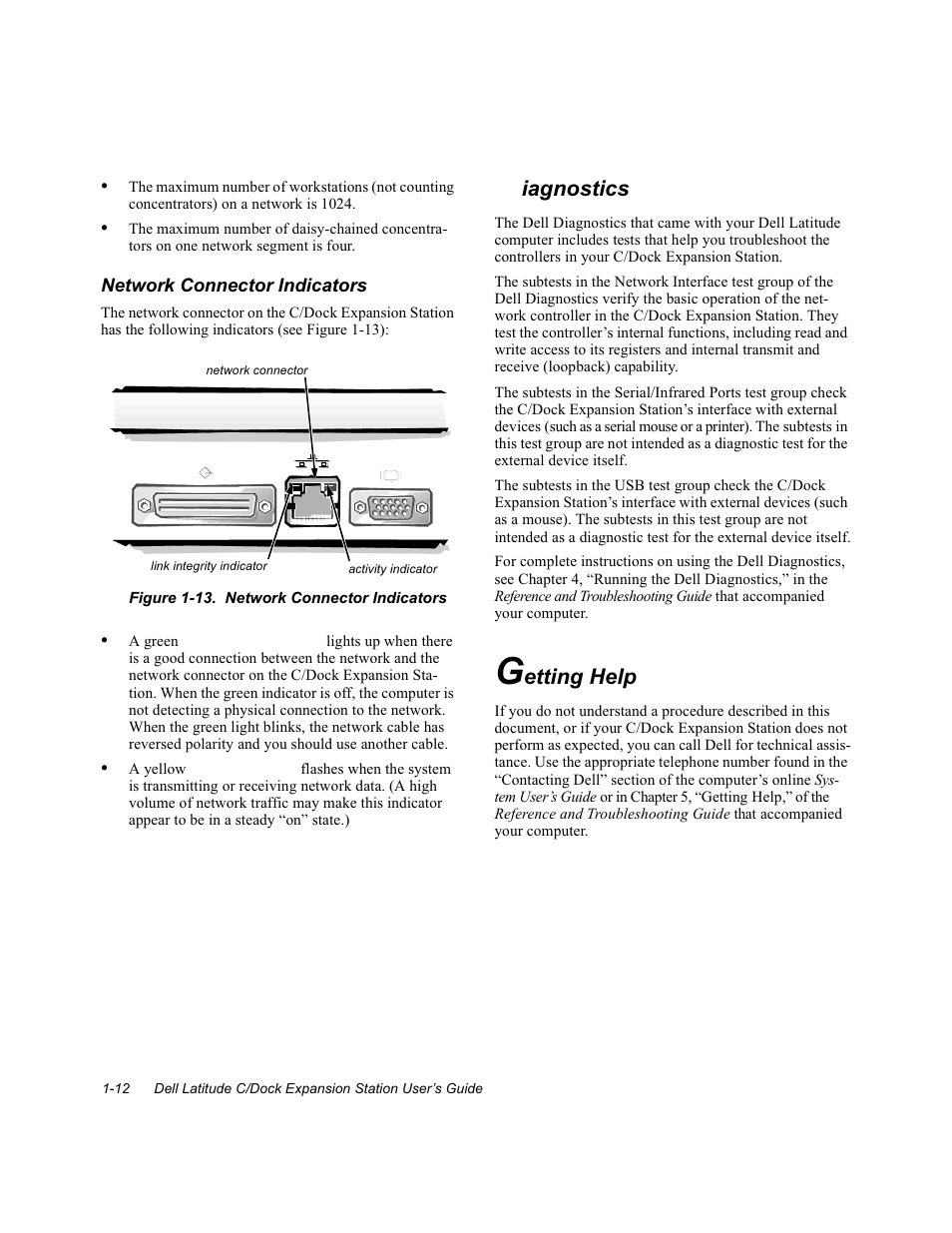Diagnostics, Getting heip, Diagnostics -12 | Getting help -12, Iagnostics | Dell C/Dock Expansion Station User Manual | Page 16 / 28