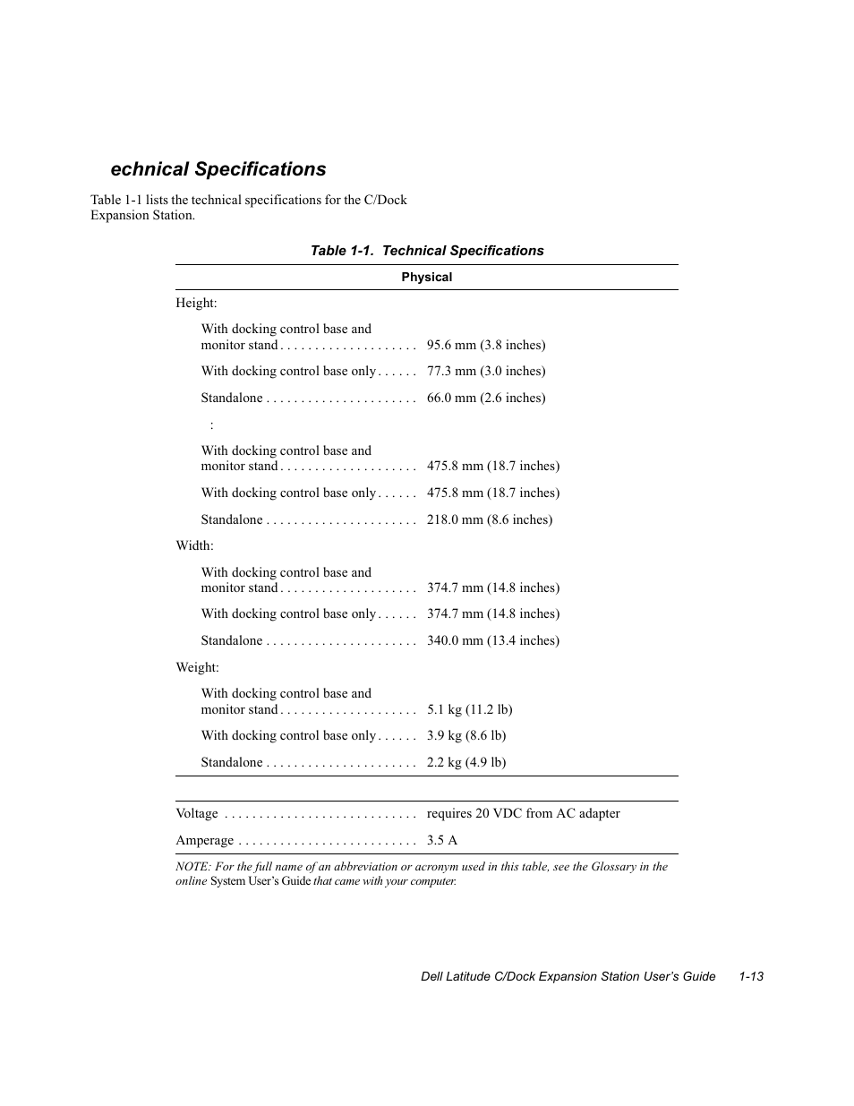 Technical specifications, Technical specifications -13, Echnical specifications | Dell C/Dock Expansion Station User Manual | Page 17 / 28