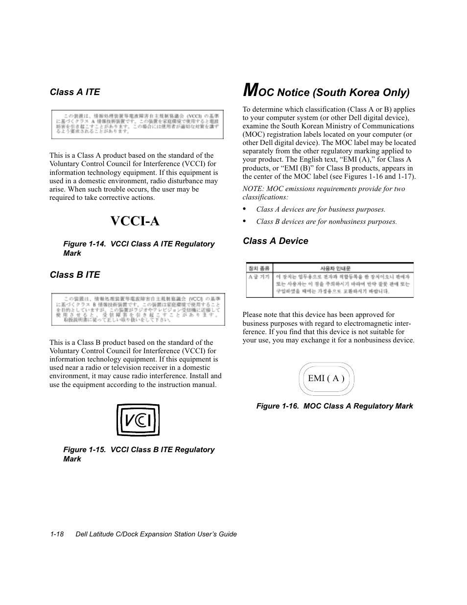 Moc notice (south korea only), Moc notice (south korea only) -18, Vcci-a | Dell C/Dock Expansion Station User Manual | Page 22 / 28