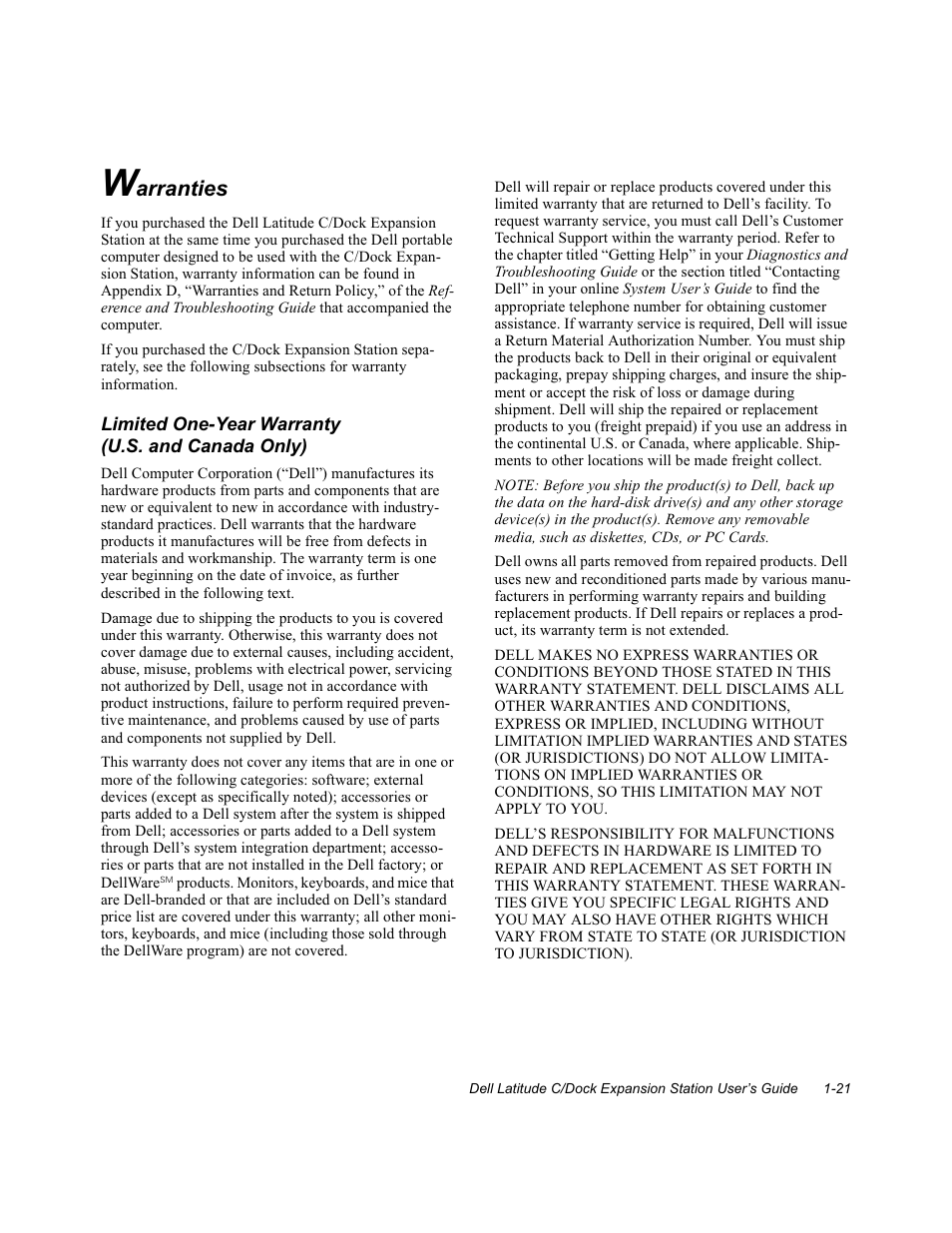 Arranties, Warranties -21 | Dell C/Dock Expansion Station User Manual | Page 25 / 28