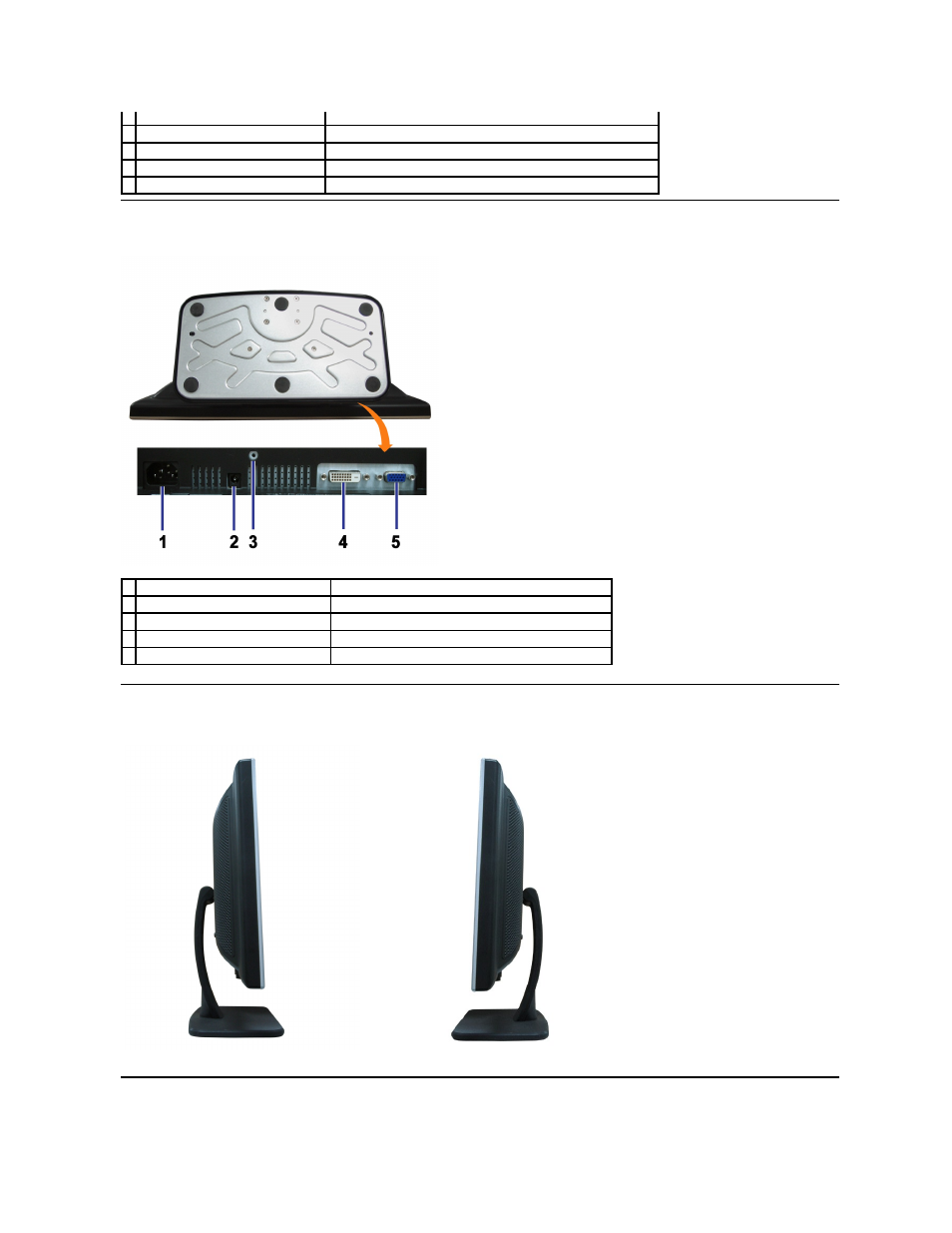 Side view, Bottom view, Monitor specifications | Side view monitor specifications | Dell SE198WFP Monitor User Manual | Page 3 / 32