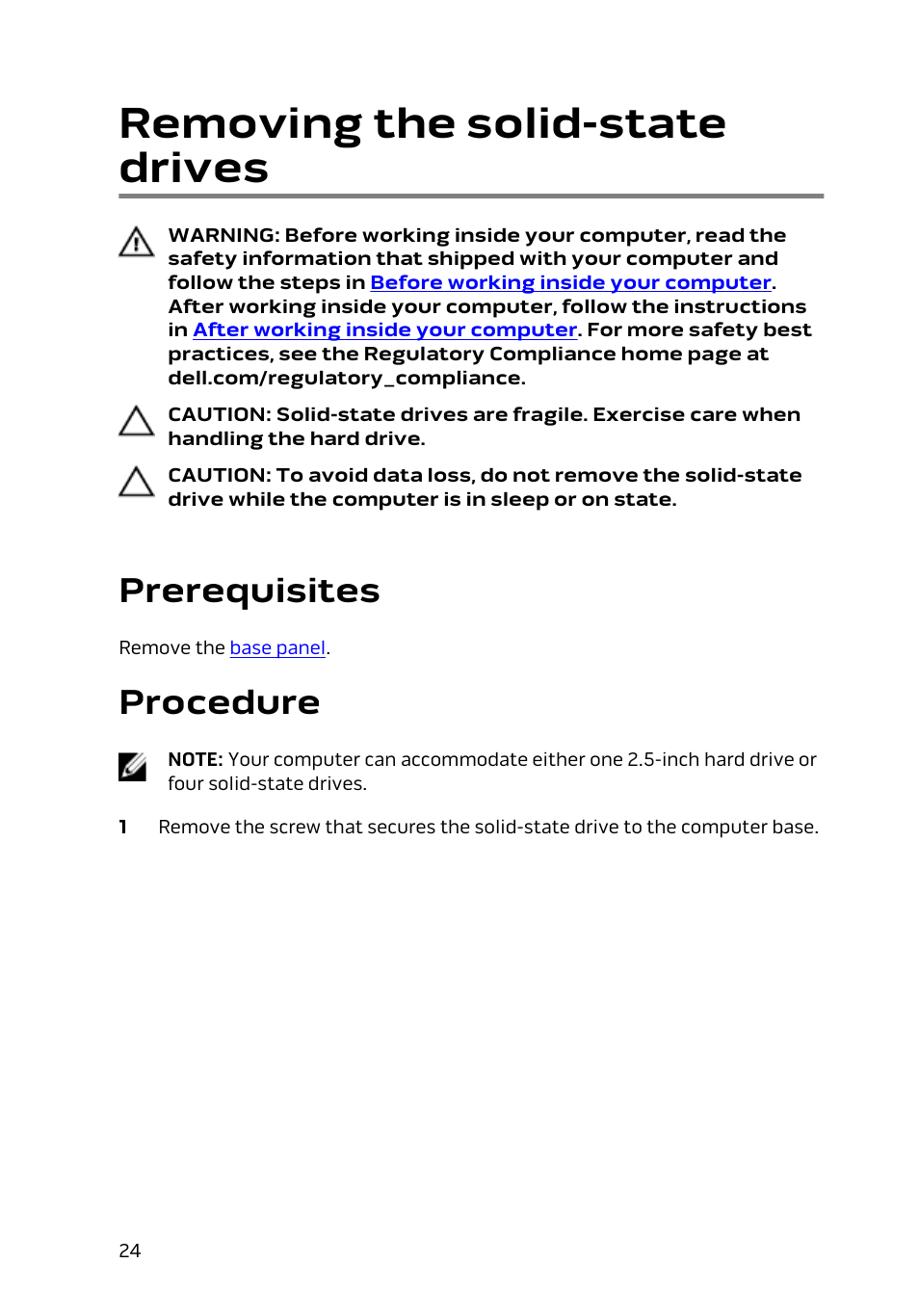 Removing the solid-state drives, Prerequisites, Procedure | Dell Alienware 17 R2 (Early 2015) User Manual | Page 24 / 144