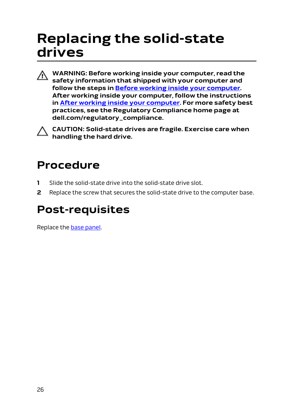 Replacing the solid-state drives, Procedure, Post-requisites | Dell Alienware 17 R2 (Early 2015) User Manual | Page 26 / 144