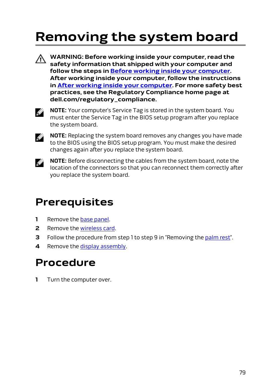 Removing the system board, Prerequisites, Procedure | Dell Alienware 17 R2 (Early 2015) User Manual | Page 79 / 144