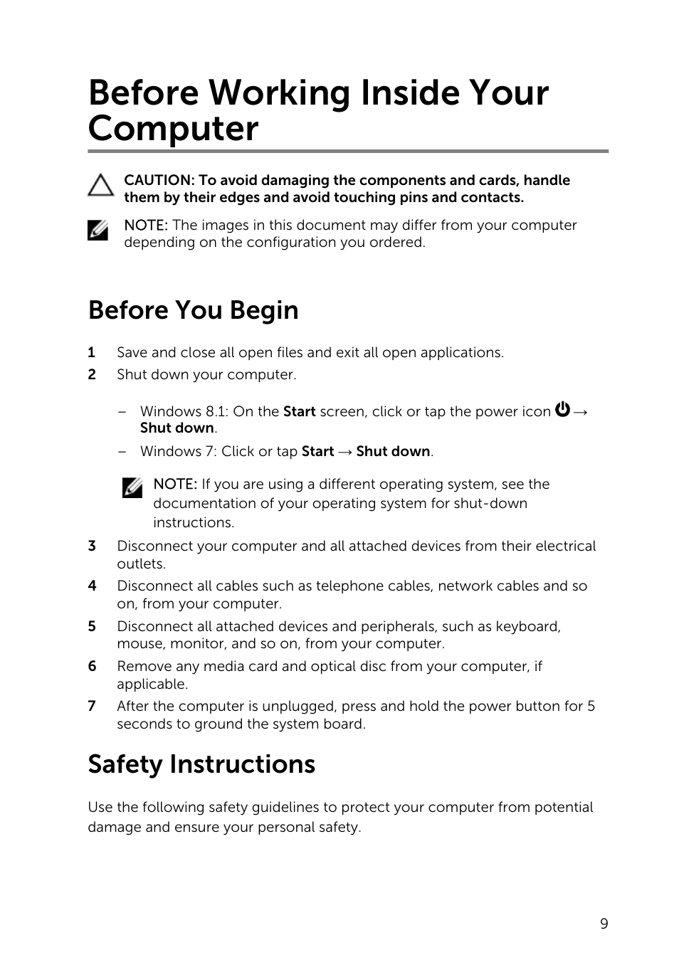 Before working inside your computer, Before you begin, Safety instructions | Dell Inspiron 14 (3443, Early 2015) User Manual | Page 9 / 88