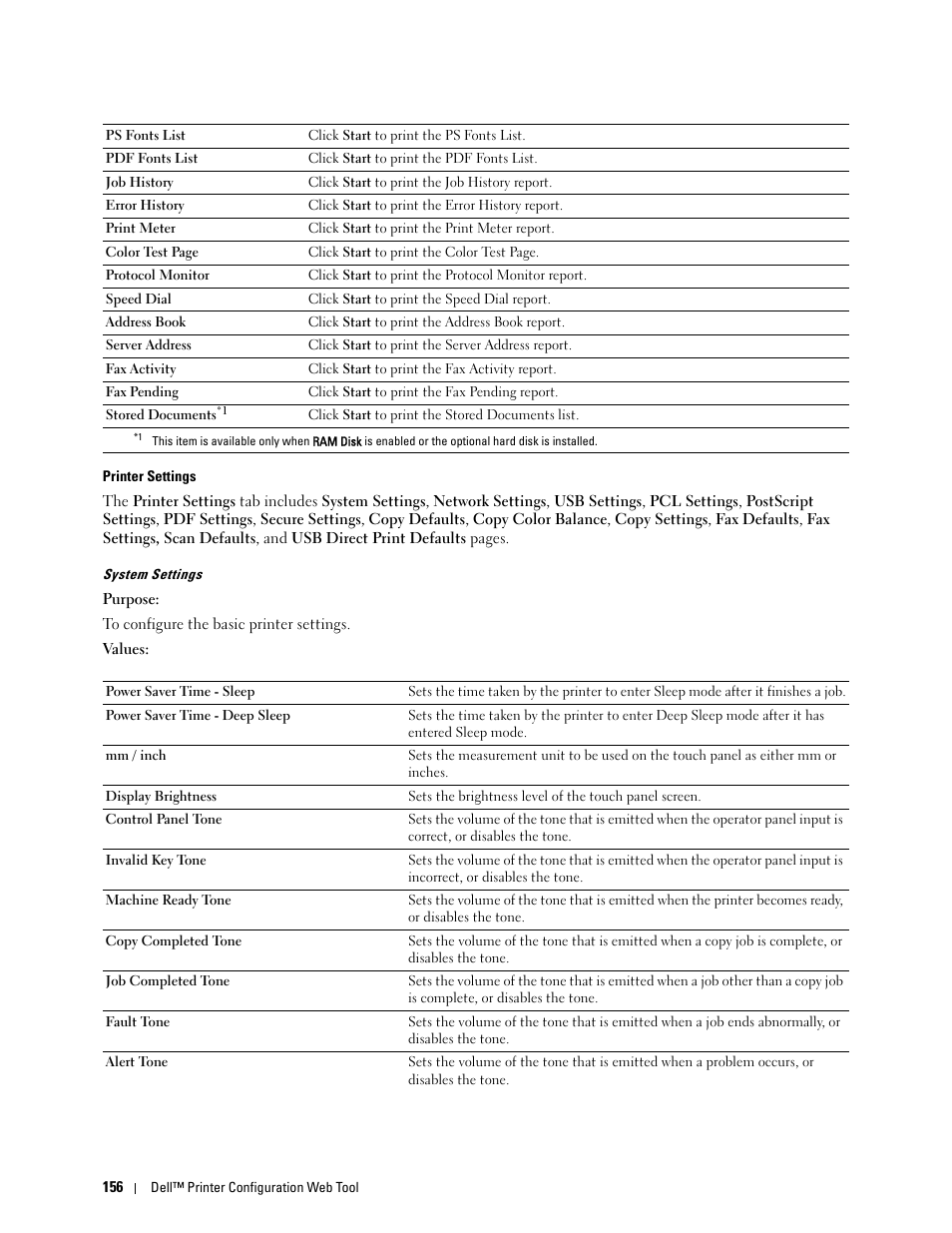 Printer settings, System settings | Dell C3765dnf Color Laser Printer User Manual | Page 158 / 578