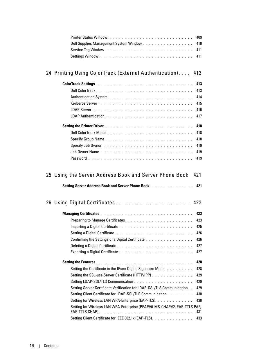 26 using digital certificates 423, 26 using digital certificates | Dell C3765dnf Color Laser Printer User Manual | Page 16 / 578