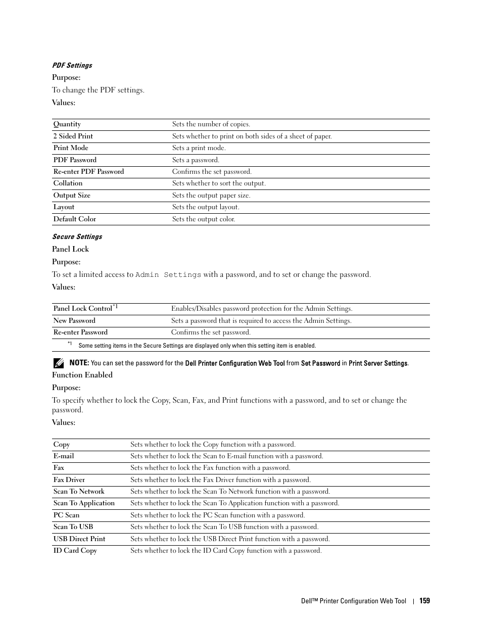 Pdf settings" "secure settings | Dell C3765dnf Color Laser Printer User Manual | Page 161 / 578