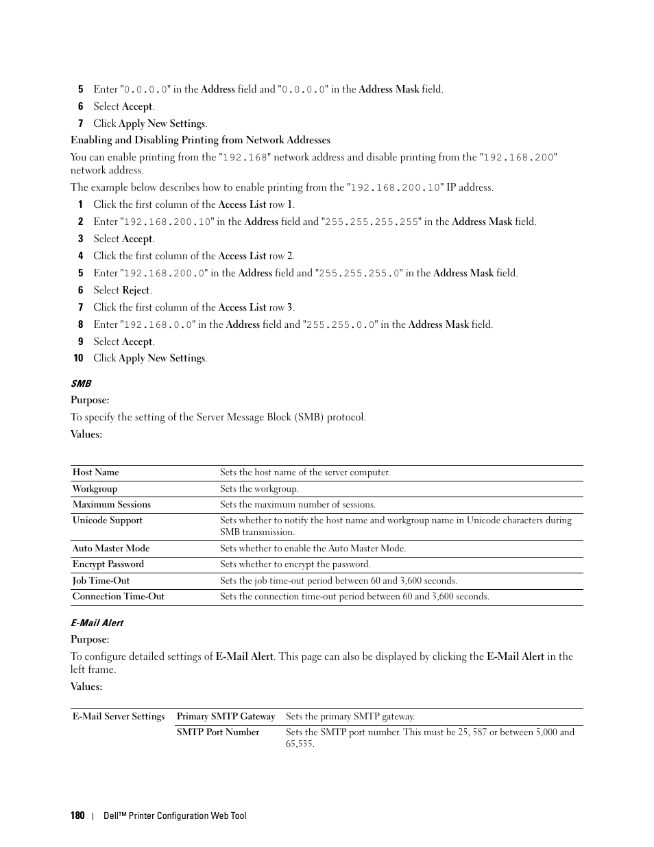 Smb" "e-mail alert | Dell C3765dnf Color Laser Printer User Manual | Page 182 / 578