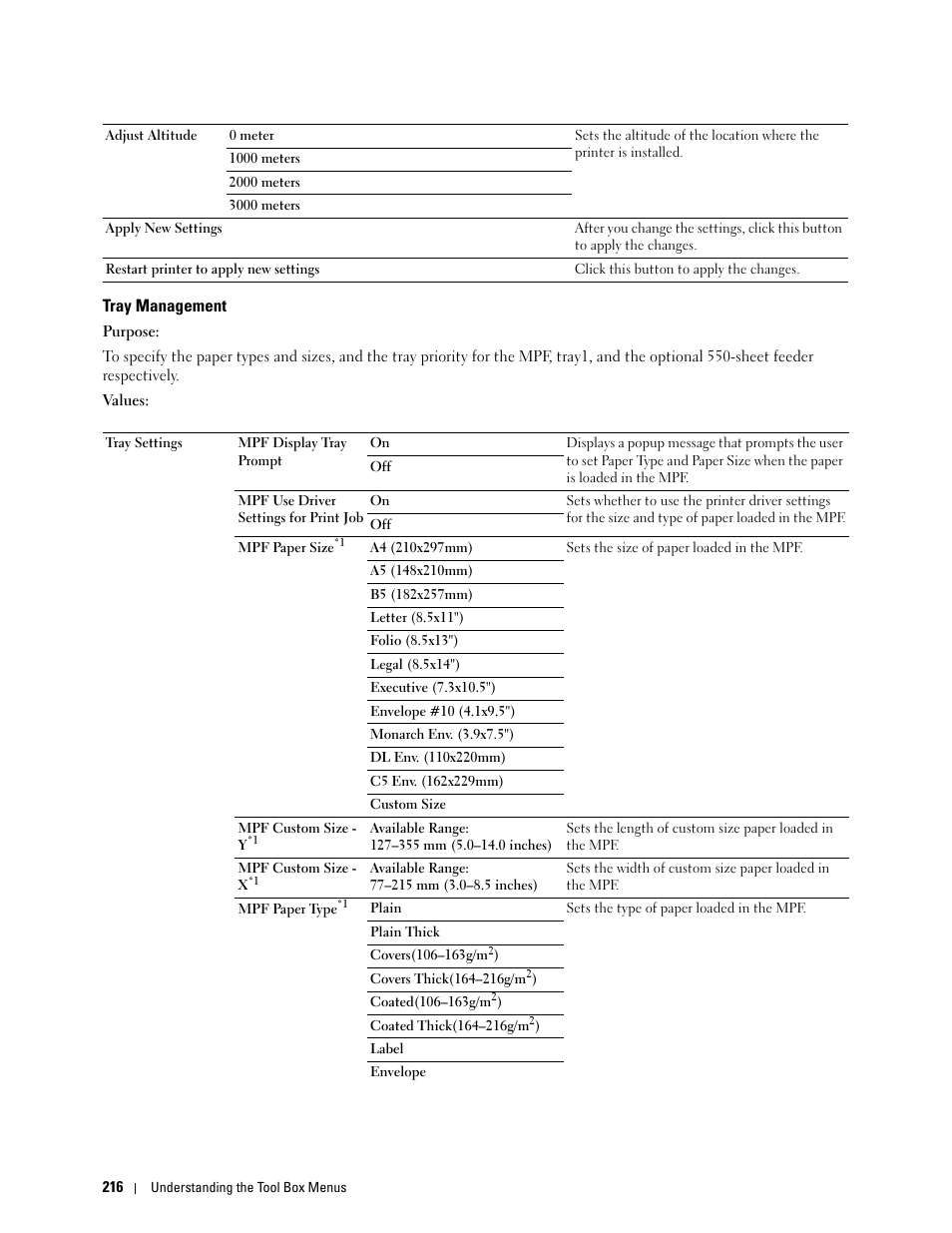 Tray management | Dell C3765dnf Color Laser Printer User Manual | Page 218 / 578