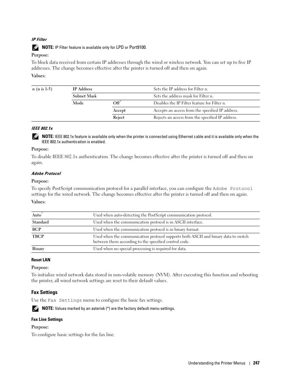 Fax settings | Dell C3765dnf Color Laser Printer User Manual | Page 249 / 578