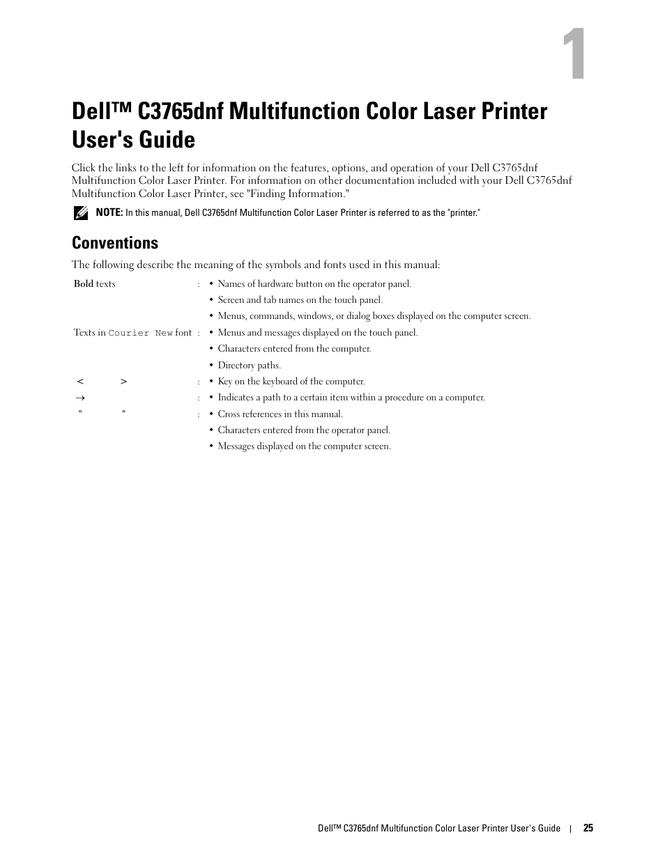 Conventions, Guide | Dell C3765dnf Color Laser Printer User Manual | Page 27 / 578