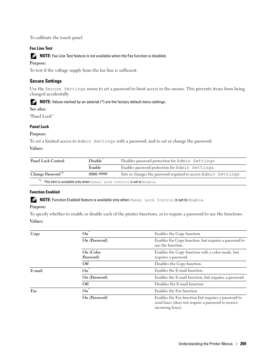 Secure settings, Function enabled | Dell C3765dnf Color Laser Printer User Manual | Page 271 / 578