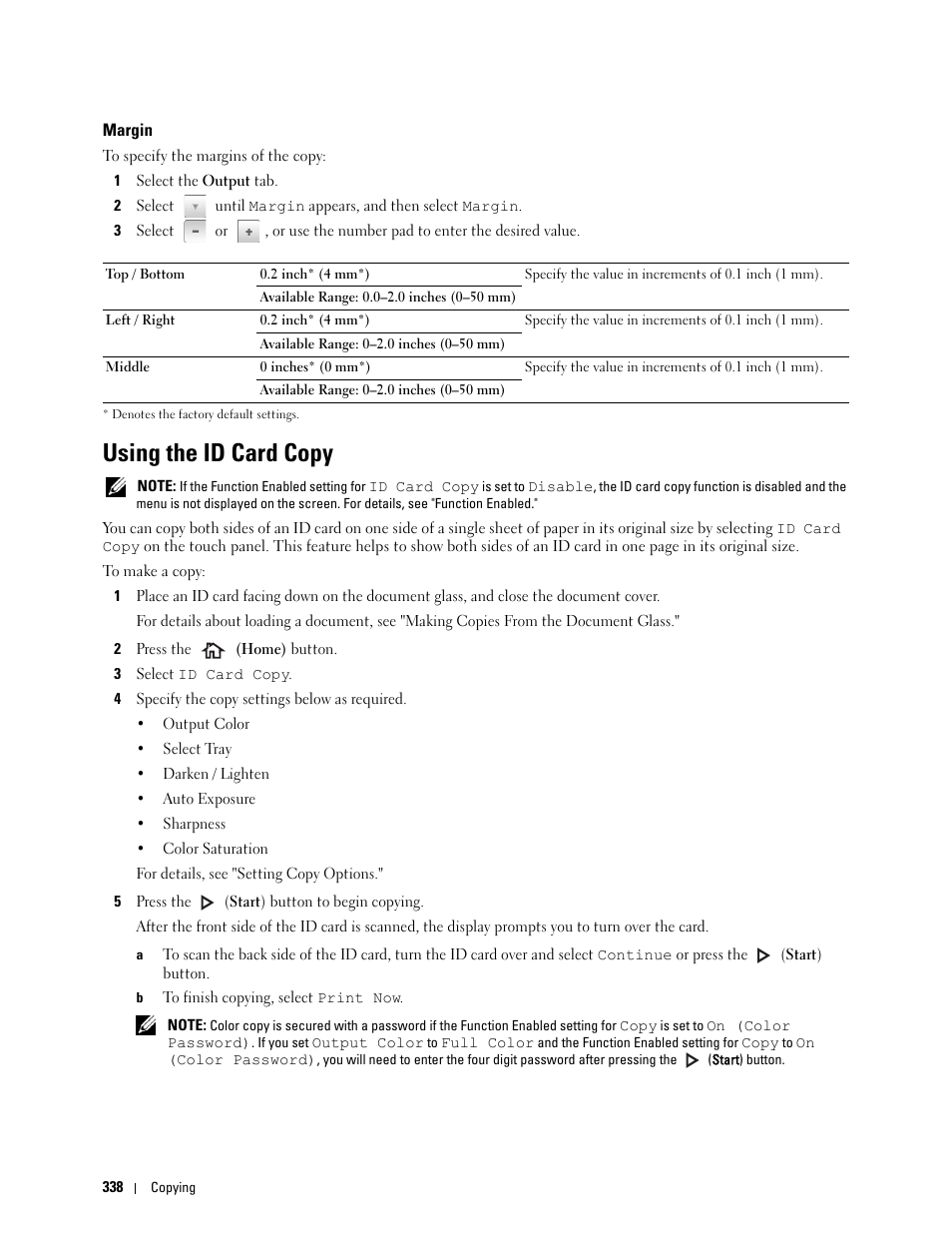 Margin, Using the id card copy, Using the id card copy (id | Dell C3765dnf Color Laser Printer User Manual | Page 340 / 578