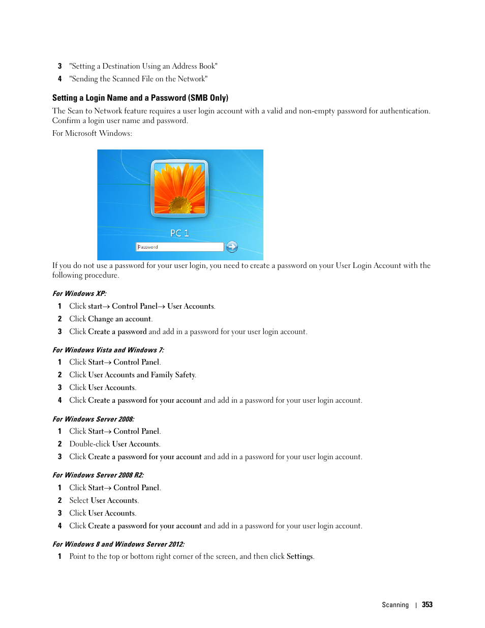 Setting a login name and a password (smb only) | Dell C3765dnf Color Laser Printer User Manual | Page 355 / 578