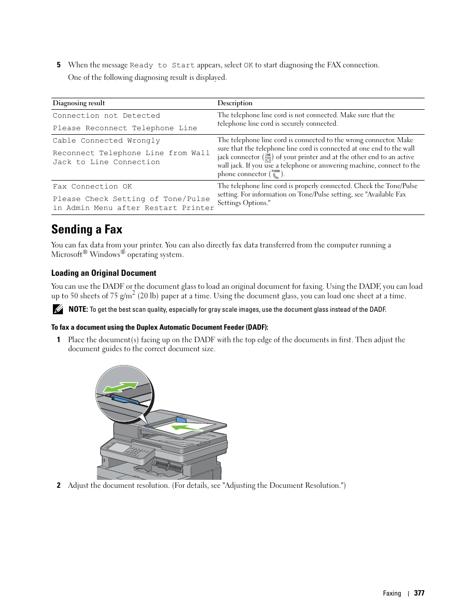 Sending a fax, Loading an original document | Dell C3765dnf Color Laser Printer User Manual | Page 379 / 578