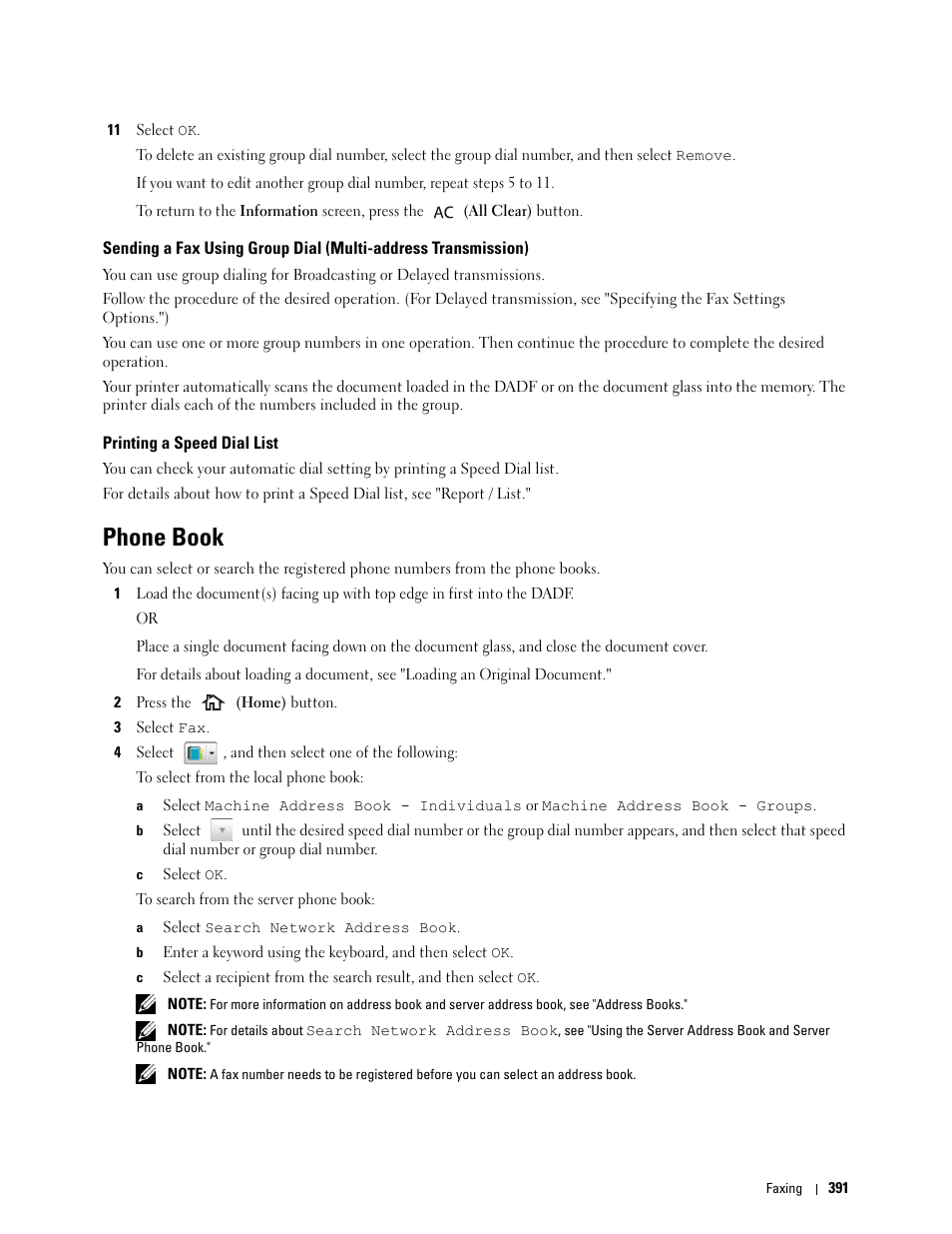 Printing a speed dial list, Phone book | Dell C3765dnf Color Laser Printer User Manual | Page 393 / 578