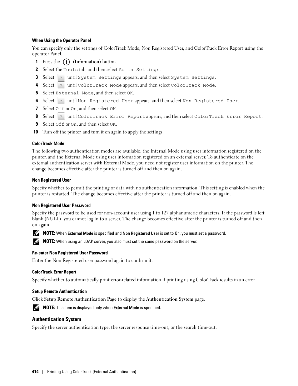 Authentication system | Dell C3765dnf Color Laser Printer User Manual | Page 416 / 578