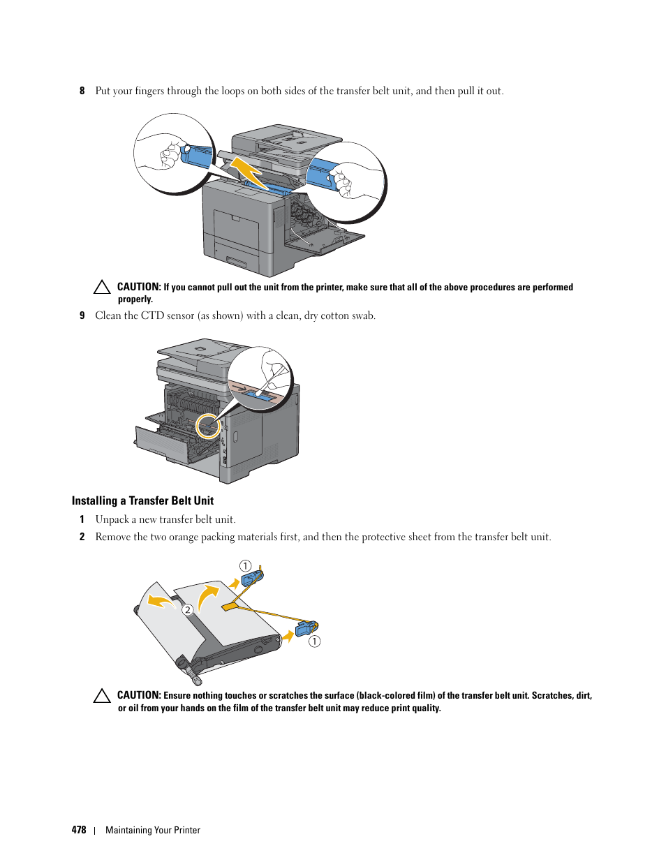 Installing a transfer belt unit | Dell C3765dnf Color Laser Printer User Manual | Page 480 / 578