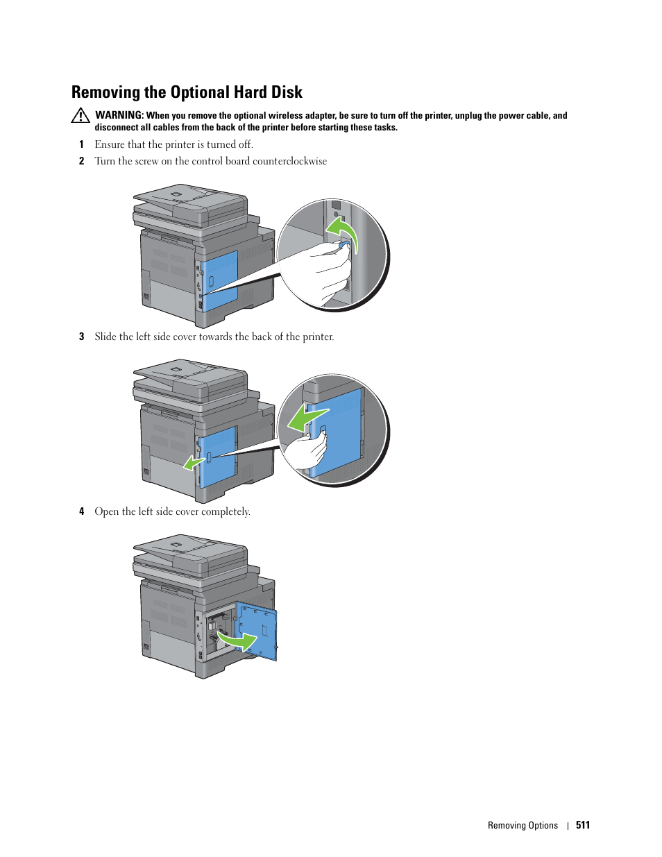 Removing the optional hard disk | Dell C3765dnf Color Laser Printer User Manual | Page 513 / 578