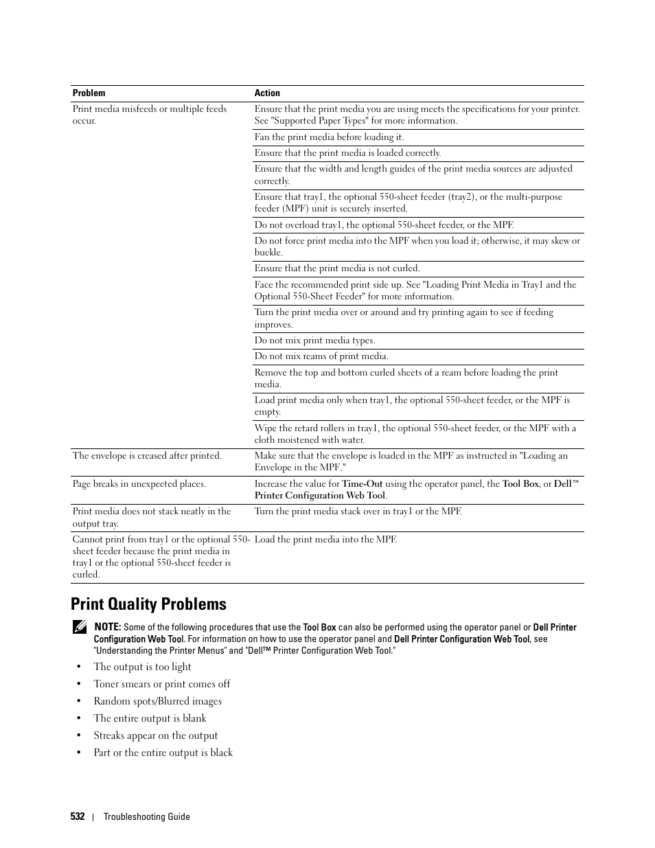 Print quality problems | Dell C3765dnf Color Laser Printer User Manual | Page 534 / 578