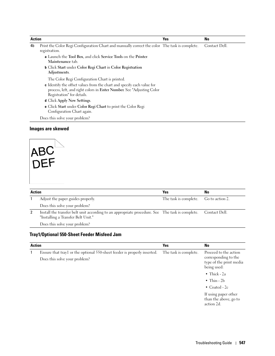 Images are skewed, Tray1/optional 550-sheet feeder misfeed jam | Dell C3765dnf Color Laser Printer User Manual | Page 549 / 578