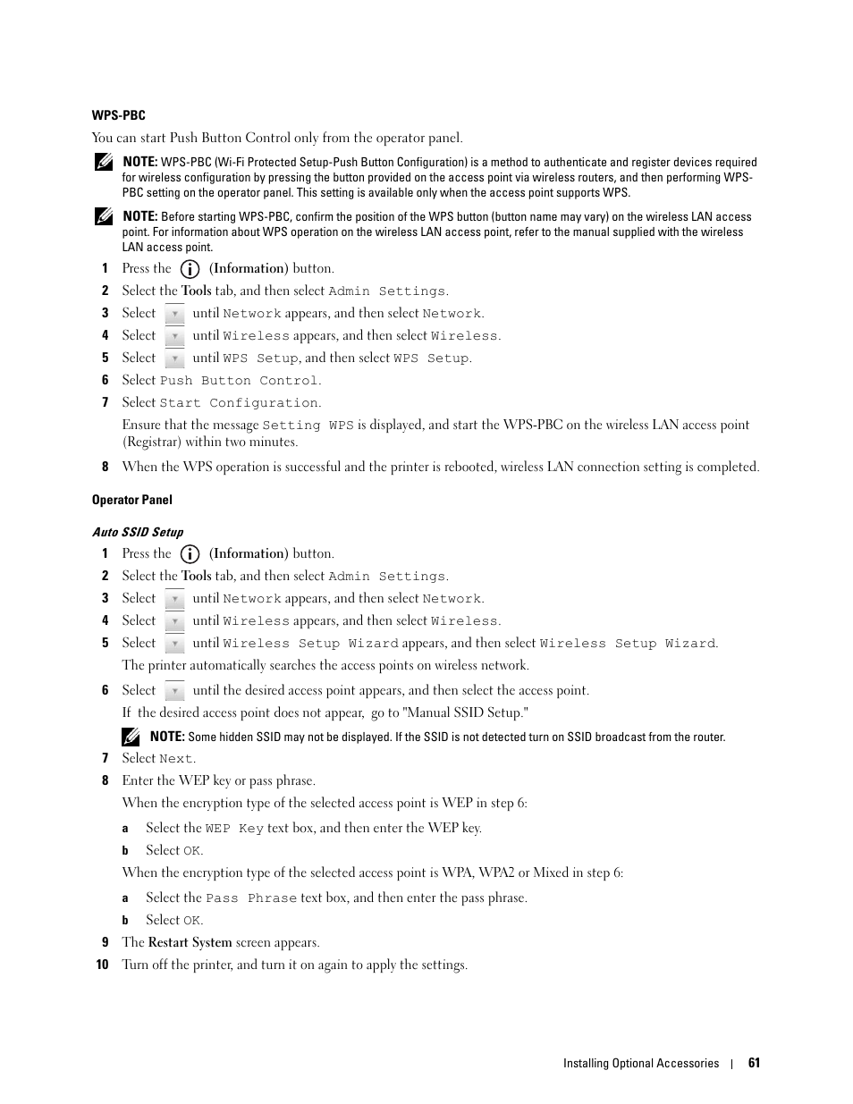 Wps-pbc, Operator panel | Dell C3765dnf Color Laser Printer User Manual | Page 63 / 578