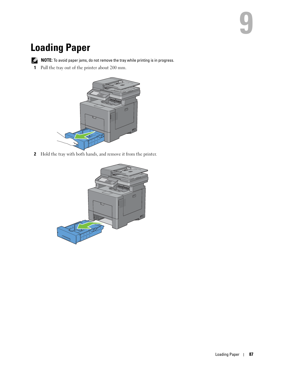 Loading paper, 9 loading paper | Dell C3765dnf Color Laser Printer User Manual | Page 89 / 578