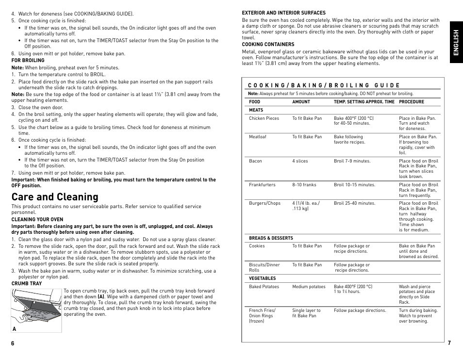 Care and cleaning, English | Black & Decker TRO964 User Manual | Page 4 / 13