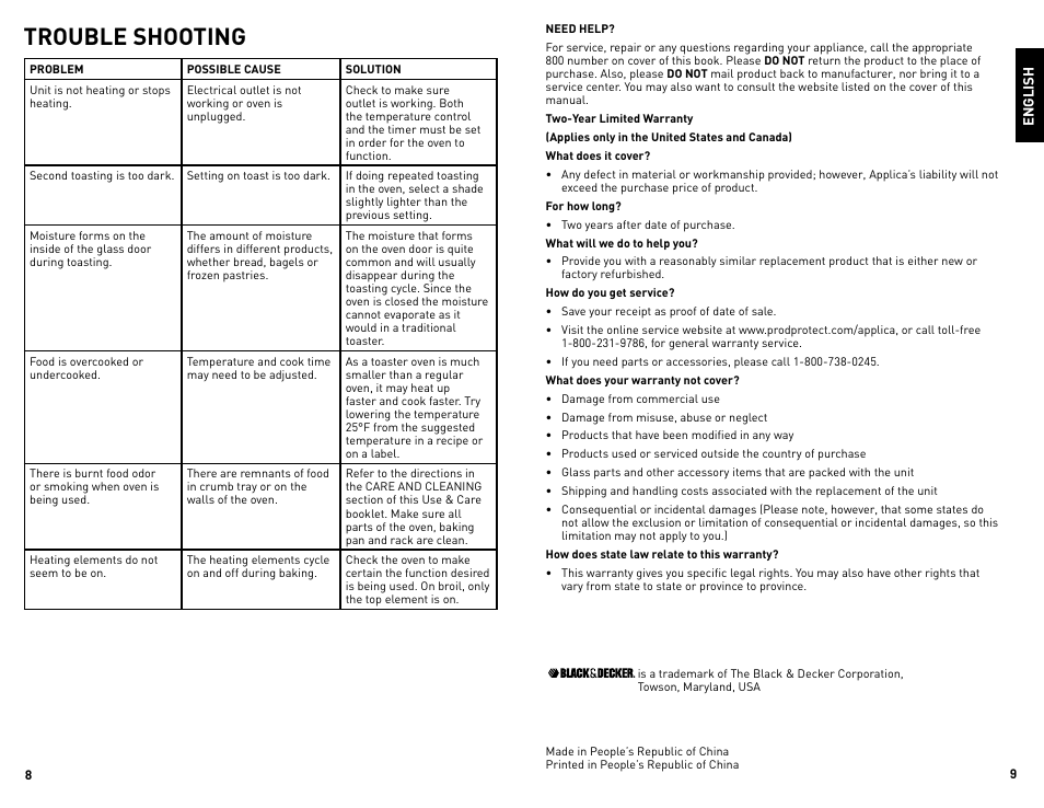 Trouble shooting | Black & Decker TRO964 User Manual | Page 5 / 13