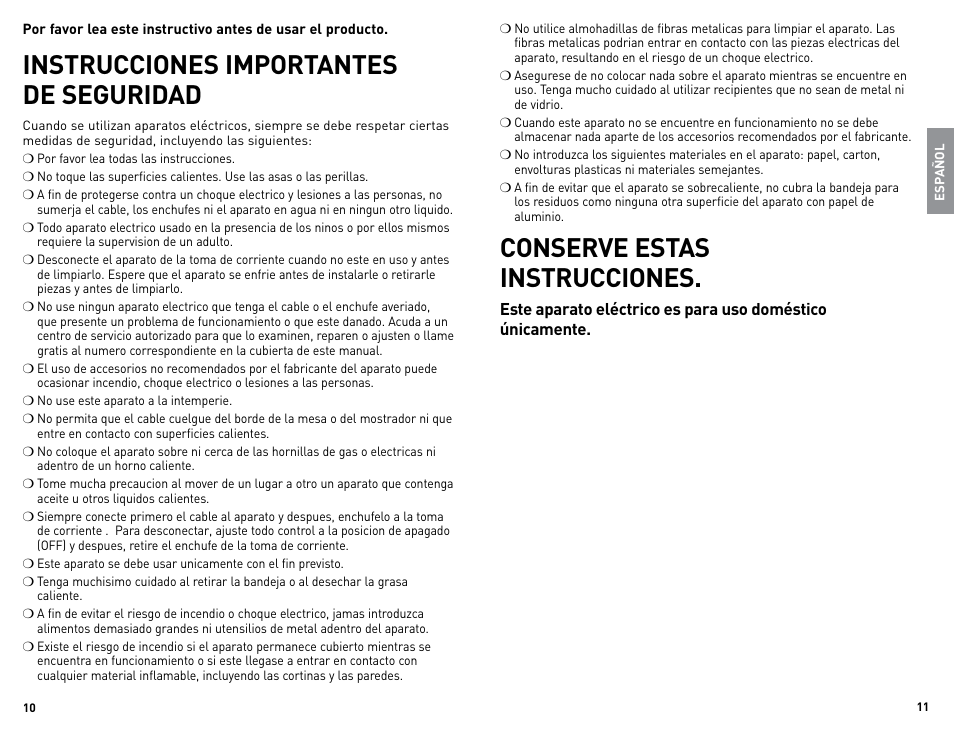 Instrucciones importantes de seguridad, Conserve estas instrucciones | Black & Decker TRO964 User Manual | Page 6 / 13