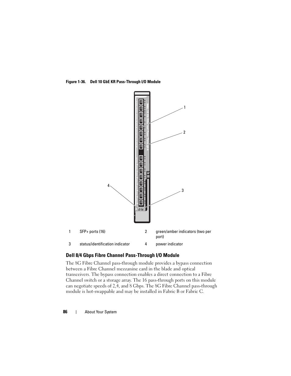 Dell 8/4 gbps fibre channel, Pass-through i/o module | Dell PowerEdge M710HD User Manual | Page 86 / 368