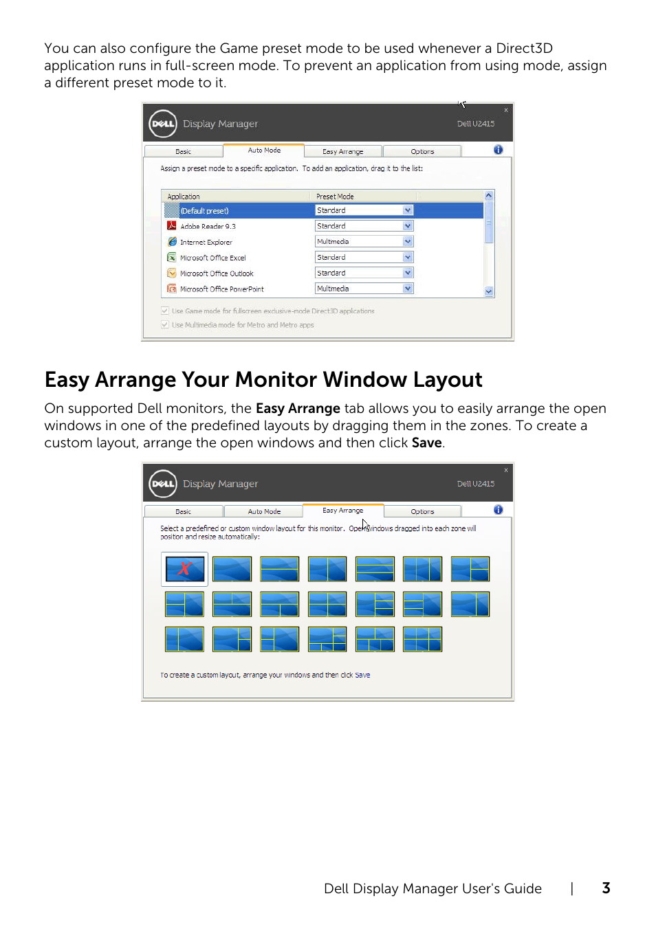 Easy arrange your monitor window layout | Dell U2415 Monitor User Manual | Page 3 / 4